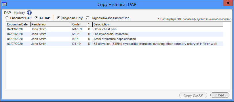 Copy Historical DAP - Diagnosis Only