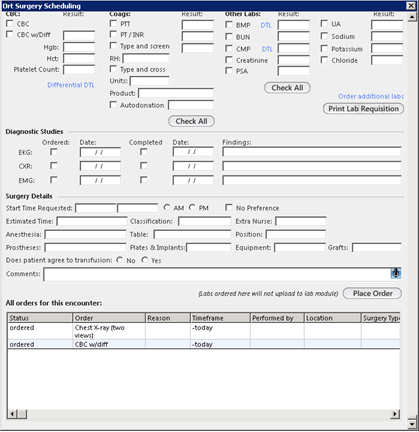 Surgery Details section on the Ort Surgery Scheduling template