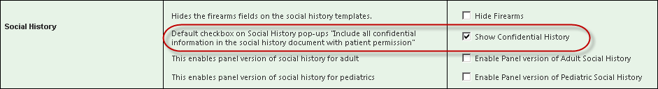 Social History section in Practice Configuration