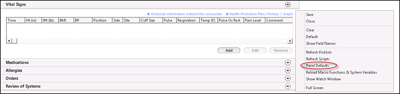 Panel defaults