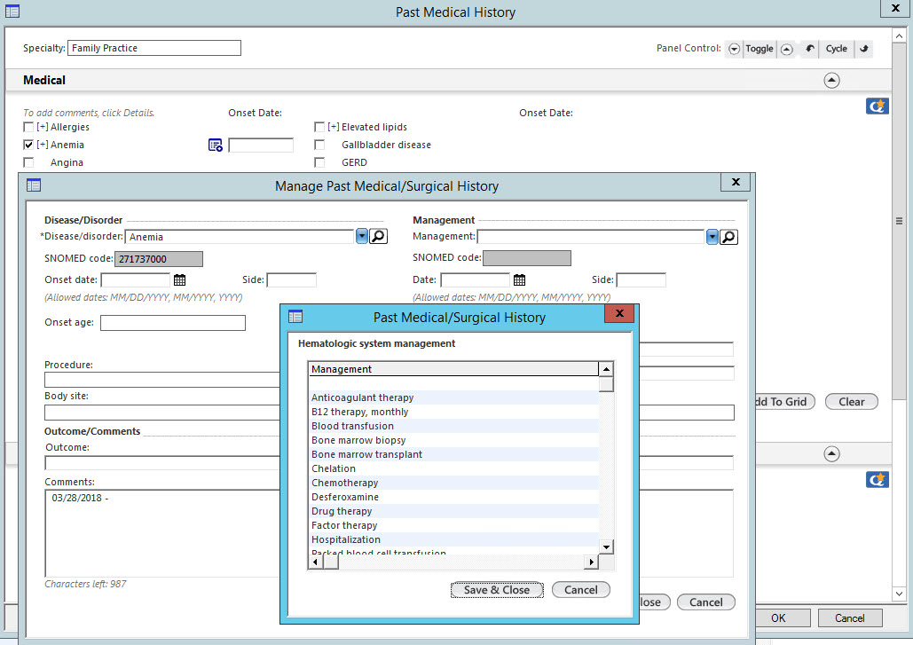 Manage Past Medical/Surgical History