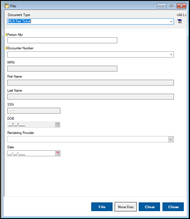 File windows displays the fields associated with the document type