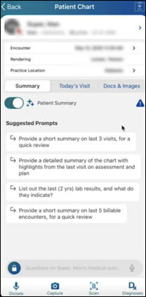 Patient chart with the summary section