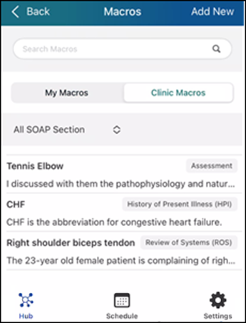 Clinic Macros list