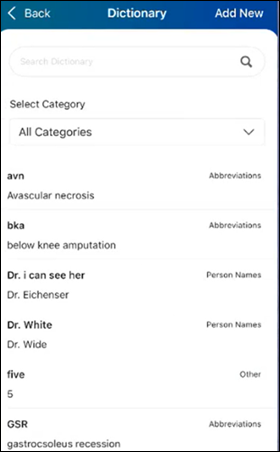 All categories dictionary list