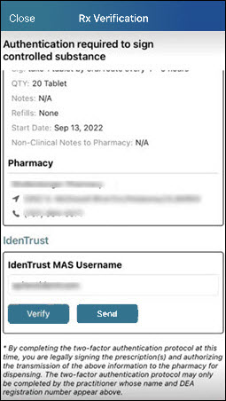 Identrust authentication in RxVerification view