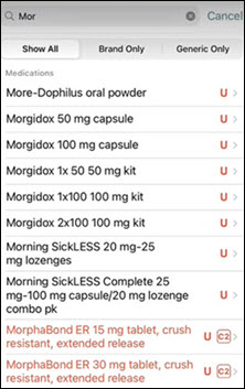 Medication search results