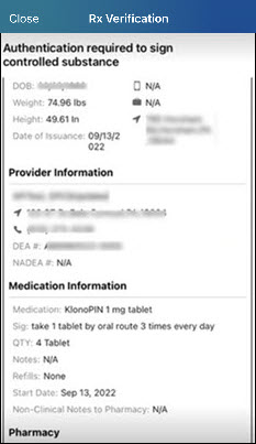 Rx verification details view