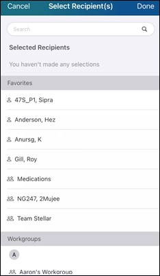 View to select recipients