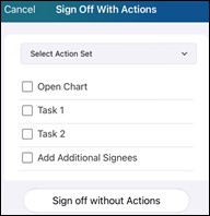 Sign off with actions view
