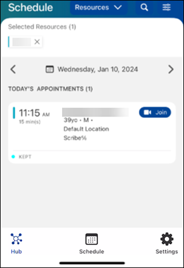 Schedule view for virtual visit