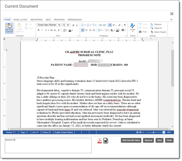 Edit document view