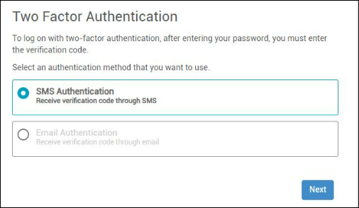 Two-factor authentication view