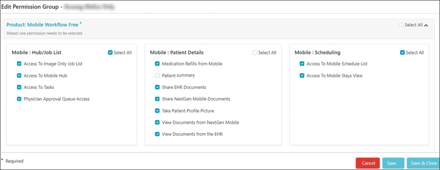 Patient summary option in permission group