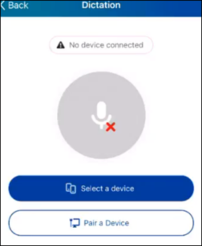 Dictation view with select a device and pair a device options