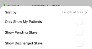 Filter menu in the Stays view