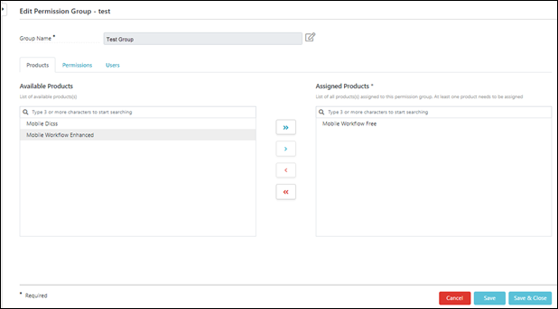 Edit Permission Group tab