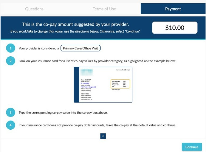 Payment tab that allows co-pay change