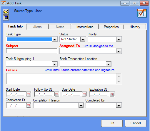 Add Task window
