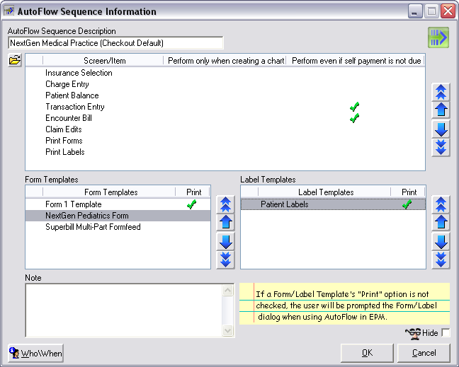 Autoflow Sequence Information window