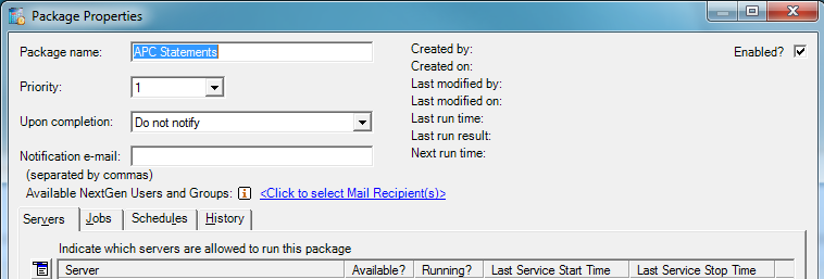 Package Properties Window