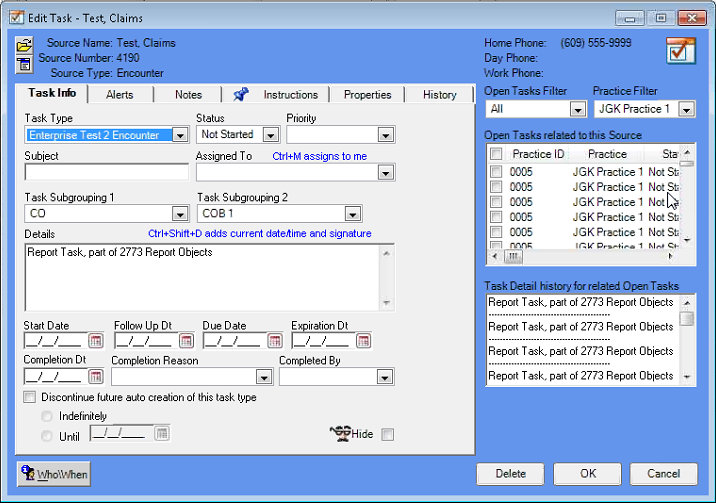 Edit Task window