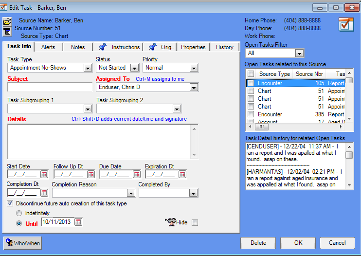 Edit Task window