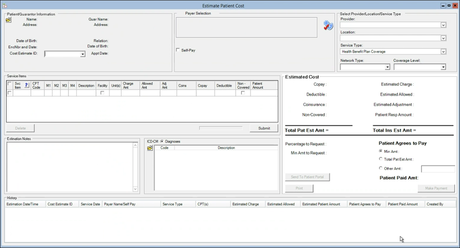 Estimate Patient Cost window
