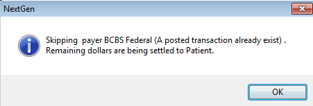 Message After Posting the Payment to the Secondary Payer