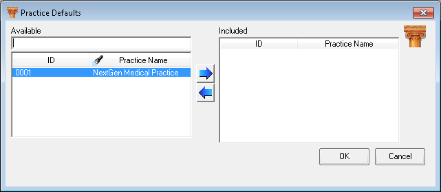 Practice Defaults window