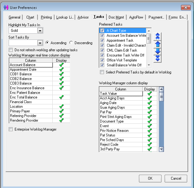 Tasks tab opened in the User Preferences window