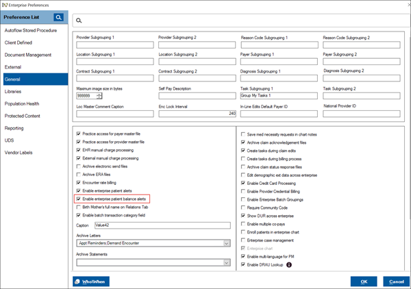 Enterprise Preferences window