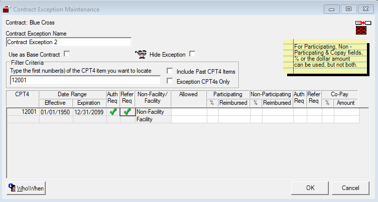 Setting Contract Exception in the Contract Exception Maintenance Window