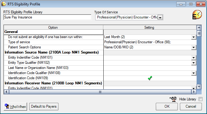 RTS Eligibility Profile window sets the rules and automatically enters data in batch mode