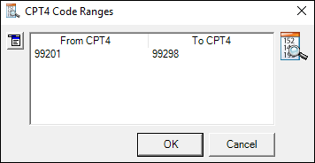 CPT4 code ranges window
