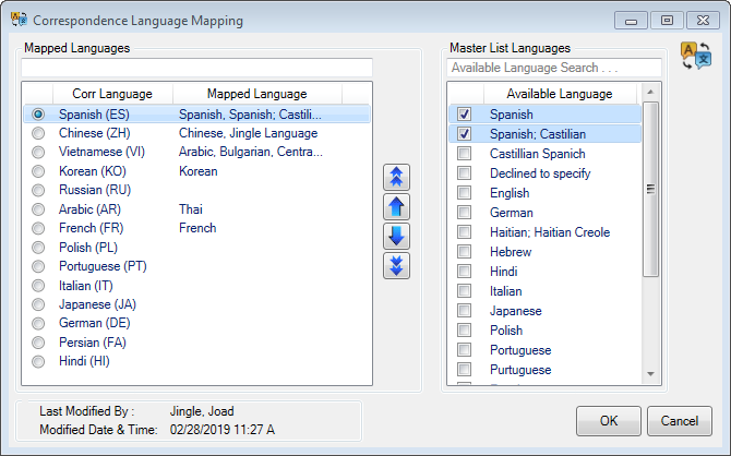 Correspondence Language Mapping window