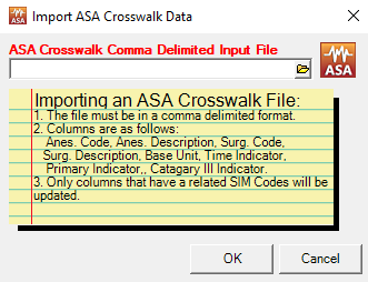 Import an ASA Crosswalk Data window for importing an ASA crosswalk file