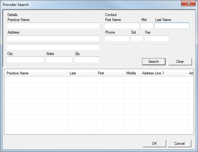 Provider Search window