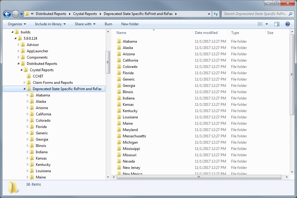 Deprecated State Specific RxPrint and RxFax folder