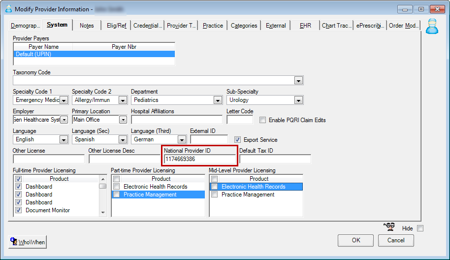 Modify Provider Information