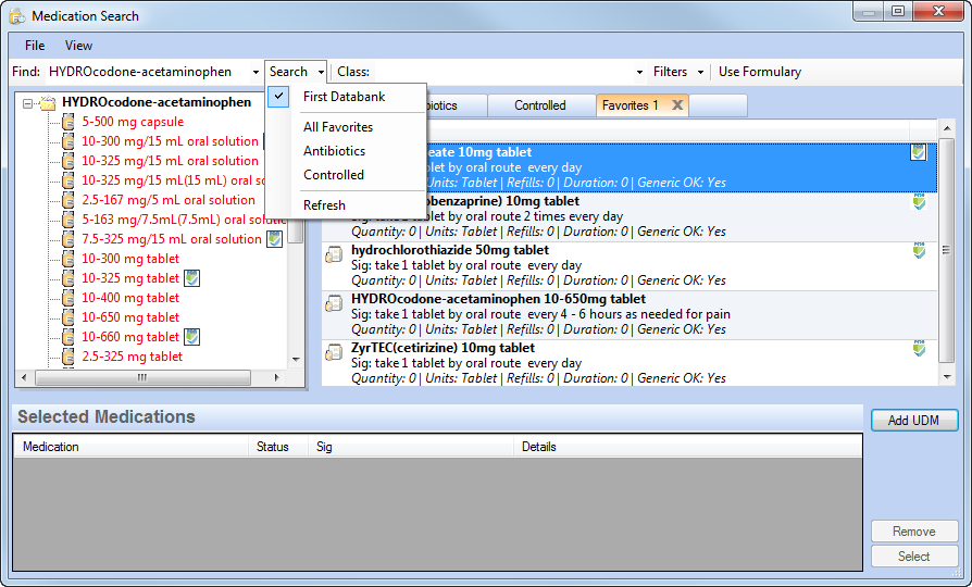 Medication Search window