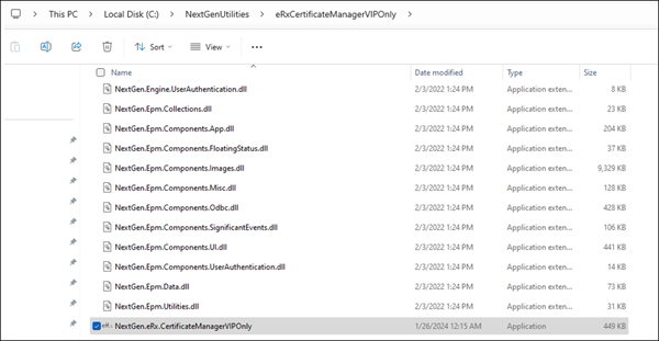 Default folder location for eRxCertificateManagerVIPOnly