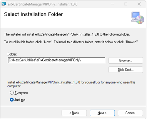 Select Installation Folder window