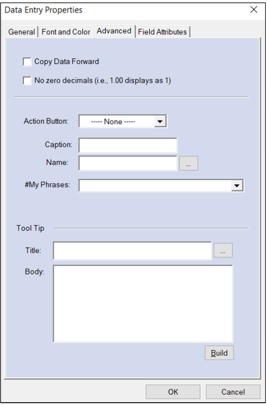 Data Entry Properties window
