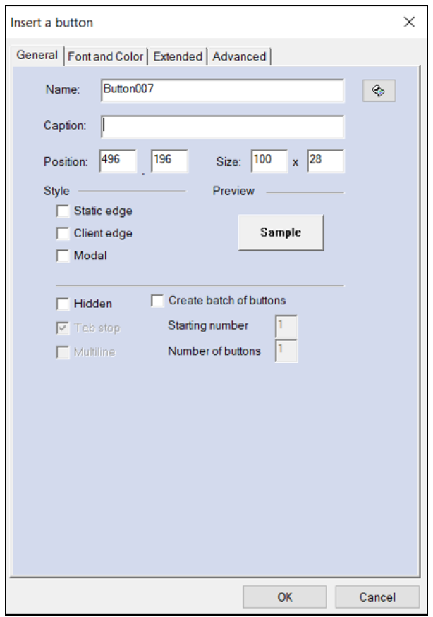Insert a button window