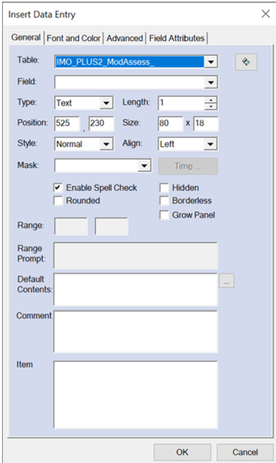 Insert Data Entry window