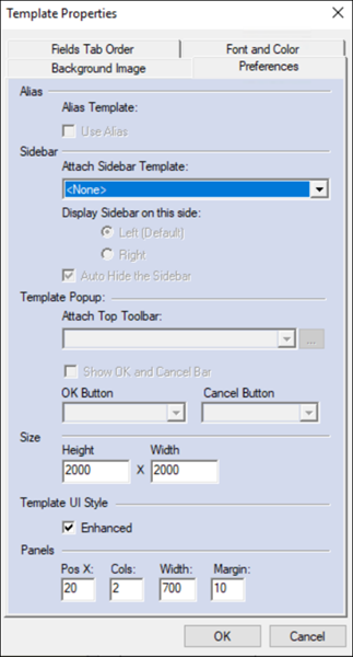 Template Properties window opened with the Preferences tab