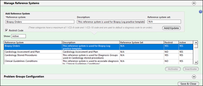 Manage Reference systems panel