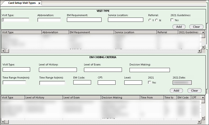 Card Setup Visit Types
