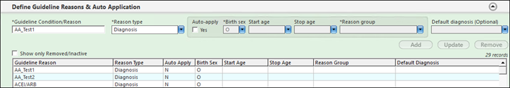 Define Guideline Reasons & Auto Application Panel